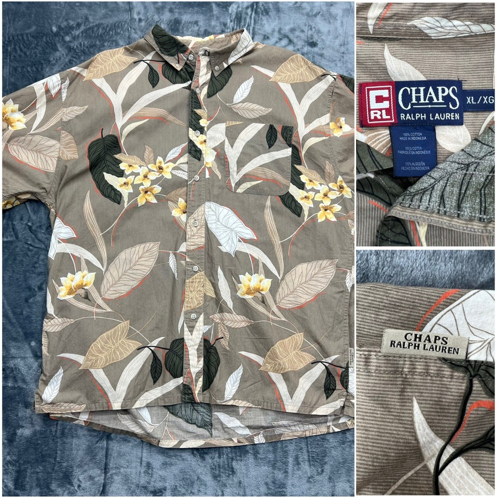 Vintage Ralph Lauren Chaps‎ 90's Hawaiian Button Up Men's XL Floral 100% Cotton